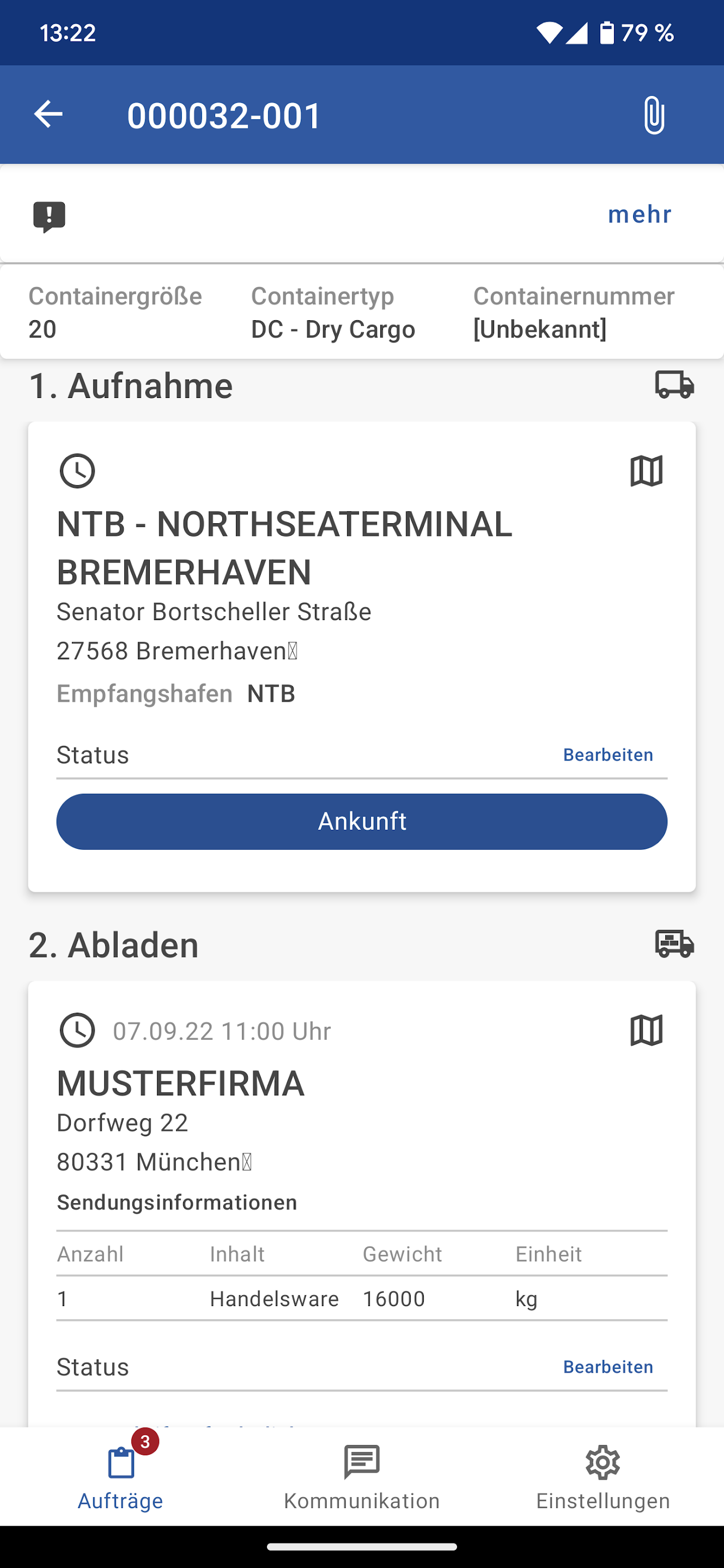 Screenshot von der mobilen Contado-App zeigt Auftragsfunktion