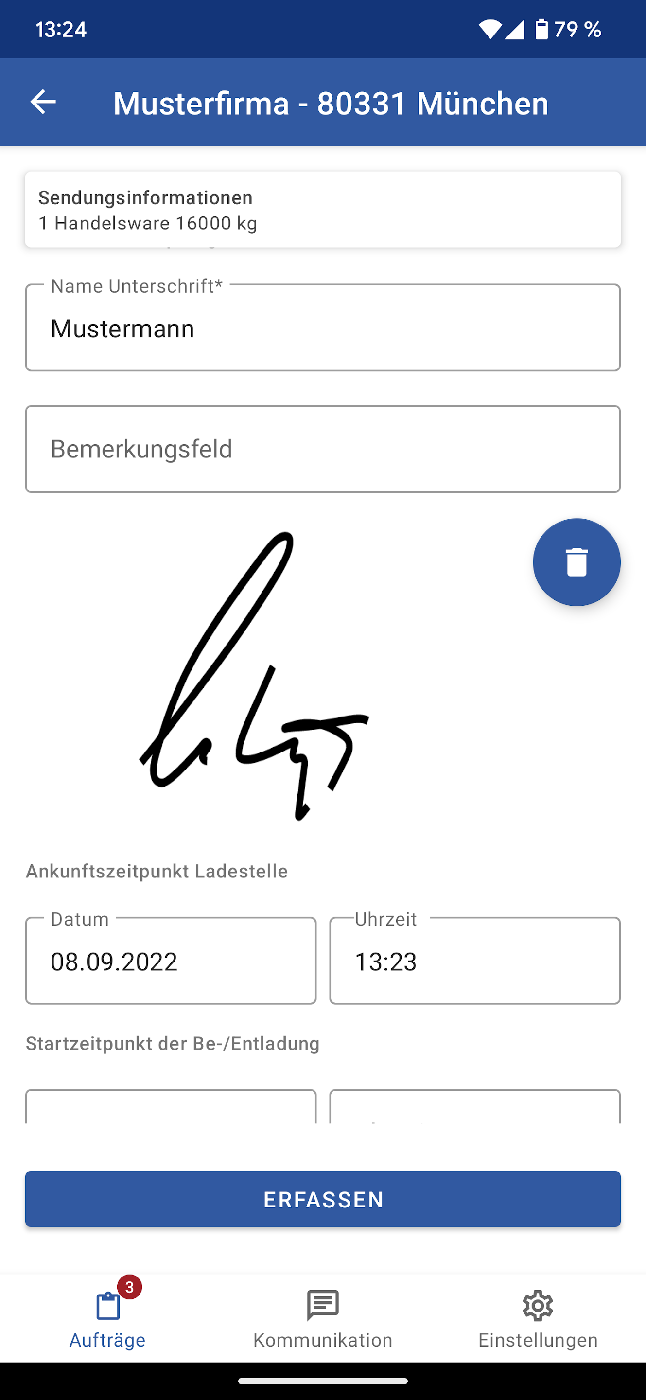 Screenshot von der mobilen Contado-App zeigt Auftragserfassung